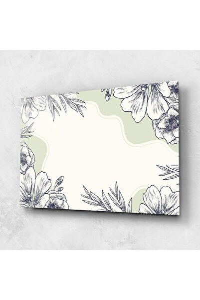 Arthub Tablou Sticla,Dormitor si Living, Flori Desenate, Blue Line Green