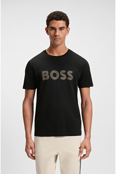 BOSS Erkek Bisiklet Yaka Dar Kesim Kısa Kol Pamuklu Siyah T-Shirt 50543796-001