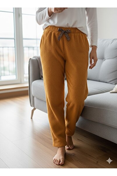 FAMES PİJAMA Women's Mustard Plush Pajama Bottoms