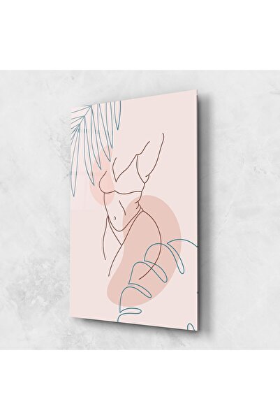 Arthub Tablou Sticla,Dormitor si Living, Siluete, Body Line Leaf