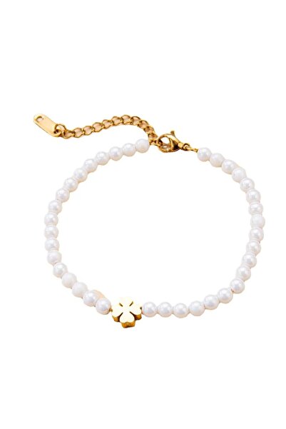 RAFINI White Clover Bracelet - 18K Gold Plated, Stainless Steel