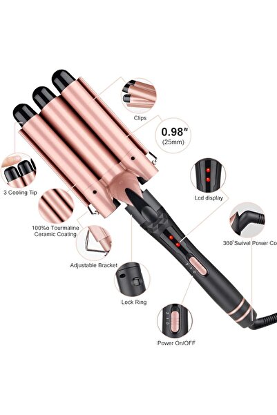 Eworld Beauenty 5-in-1 Professional Interchangeable Curling Wand Set (9–32mm) - Tourmaline Ceramic, Glove
