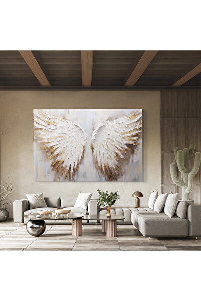Arthub Glass Painting, Bedroom and Living Room, Painting Texture, White Angel Wings