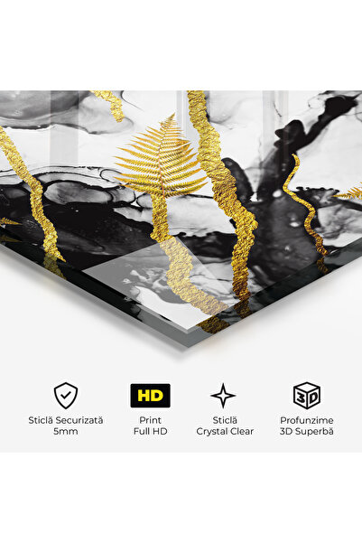 Arthub Glass Painting, Bedroom and Living Room, Leaves, Abstract Golden Leaves