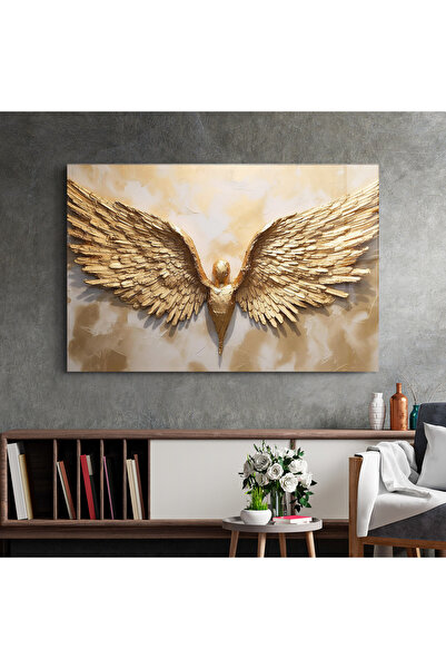 Arthub Glass Painting, Bedroom and Living Room, Painting Texture, Beautiful Gold Wings