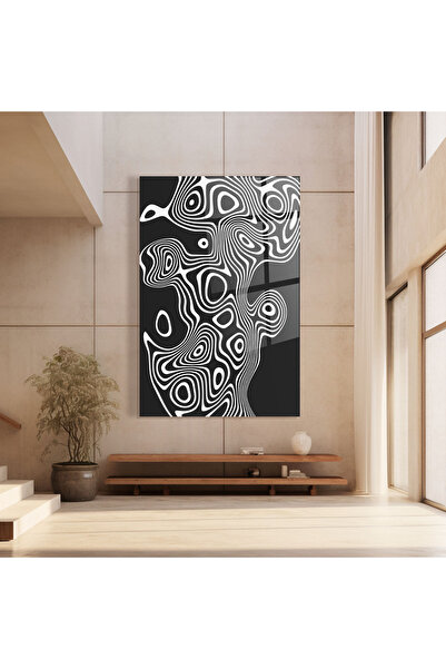 Arthub Glass Painting, Bedroom and Living Room, Black and White, Abstract Grey Black Line