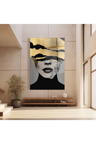 Arthub Tablou Sticla,Dormitor si Living, Femei Abstracte, Modern Golden Paint