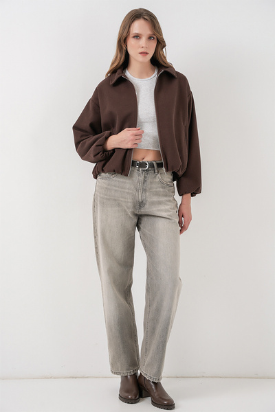 Bigdart Jachetă supradimensionat Kaşe pentru femei 0728 - Maro