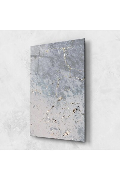 Arthub Tablou Sticla,Dormitor si Living, Marble, Light Blue Golden Lines