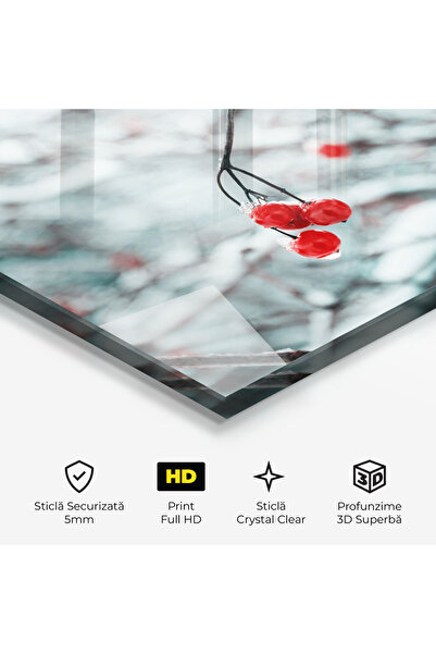 Arthub Glass Painting, Bedroom and Living Room, Winter, Snow Red Fruits