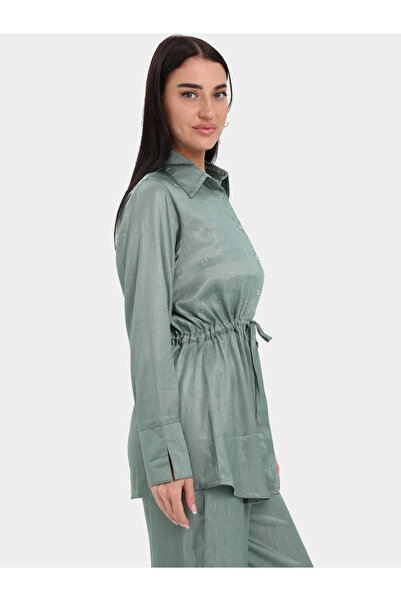 Elena by DStyle Green Waist Drawstring Shirt and Pants Trousers Set