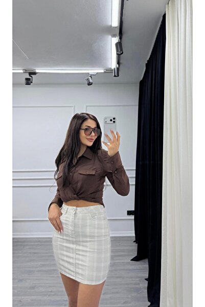 Daves Gray Front Buttoned Checkered Short Skirt