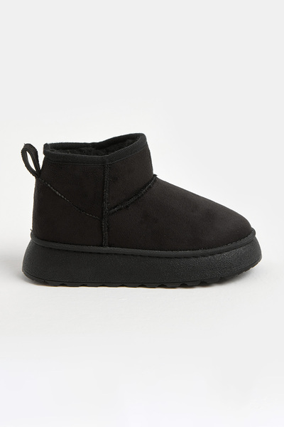 Tonny Black Children's Unisex Black Thick Poly Sole Casual Boots with Fur Inside and Suede Look