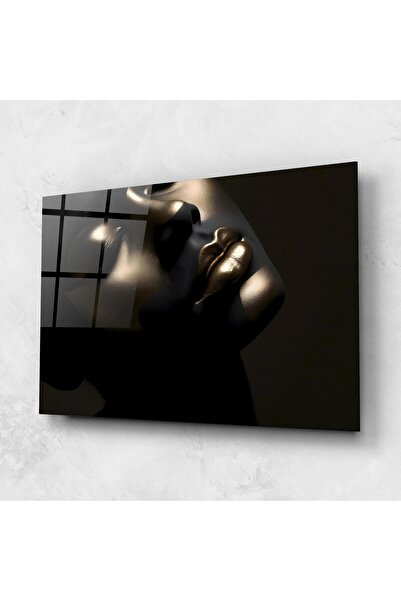 Arthub Tablou Sticla,Dormitor si Living, Black And Gold, Dark Gold Face