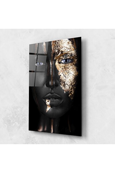 Arthub Tablou Sticla,Dormitor si Living, Black And Gold, Golden Face