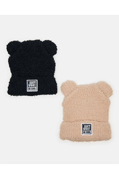 REDTAG مجموعة قبعات محبوكة للأولاد باللونين الأسود والبيج (قطعتين)