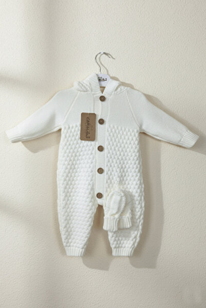 caramini Winter, Hooded , Buttoned, Baby Romper and Gloves