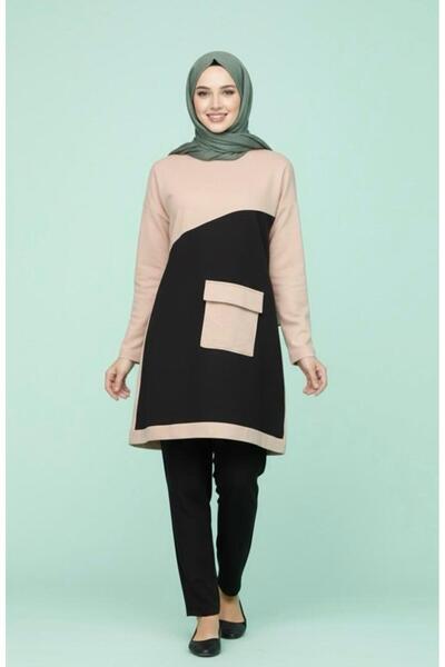 Cockatoo Women's Crew Neck Pocket Detailed Paneled Loose Tunic