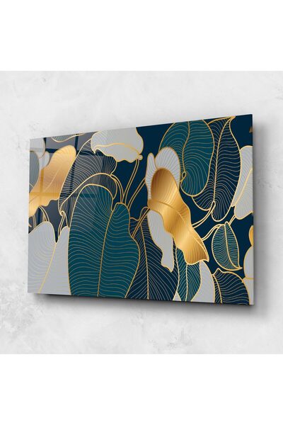 Arthub Tablou Sticla,Dormitor si Living, Frunze, Golden Leaves