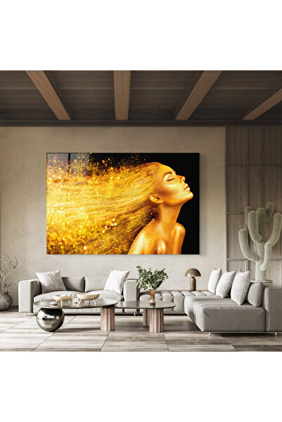 Arthub Tablou Sticla,Dormitor si Living, Black And Gold, Golden Girl