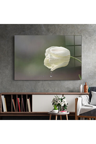 Arthub Glass Painting, Bedroom and Living Room, Tulips, White Single Tulip