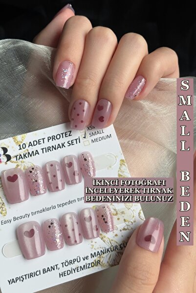 Easy Beauty Kedi Gözü SMALL Beden Kısa Küt 10 Adet Takma Tırnak Seti T058