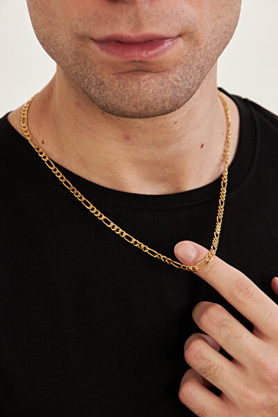 Ventino Silver 18K Altın Kaplama 5mm Figaro 925 Ayar Gümüş Erkek Zincir Kolye VEK3125