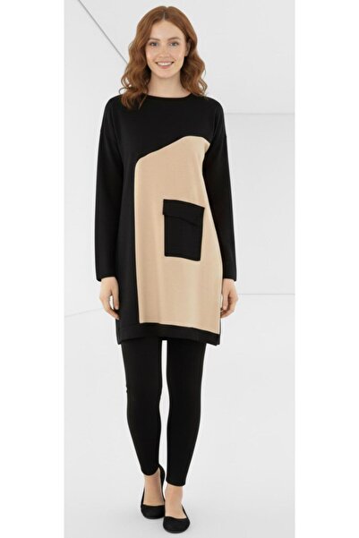 Cockatoo Women's Crew Neck Pocket Detailed Paneled Loose Tunic