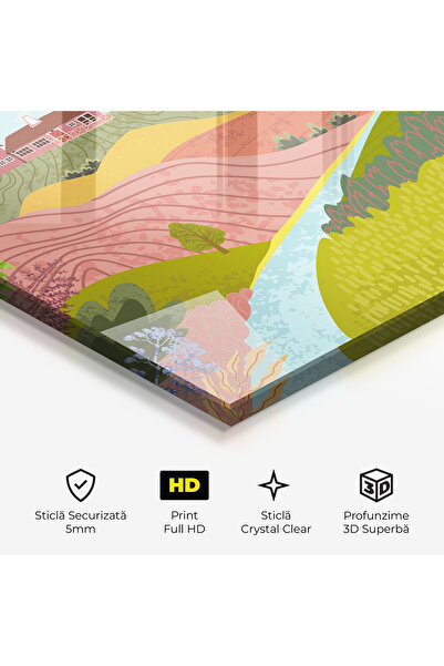 Arthub Glass Painting, Bedroom and Living Room, Rural, Pink House View