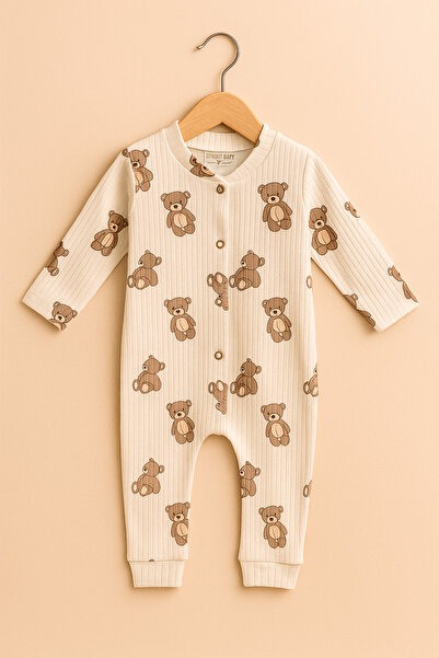 eradkids Organic Cotton Ultra Soft Teddy Bear Patterned Snap-On Baby Romper 0-3 Months