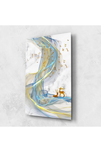 Arthub Tablou Sticla,Dormitor si Living, Abstract cu Linii, Abstract Golden Landscape 2