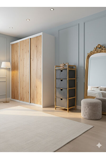 Yıldıray Metal Bambu 4 Katlı Kumaş Sepetli Organizer