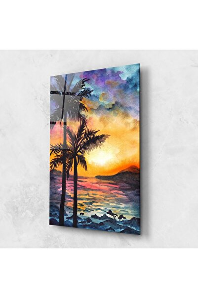 Arthub Glass Painting, Bedroom and Living Room, Beaches, Sunset Tree Beach