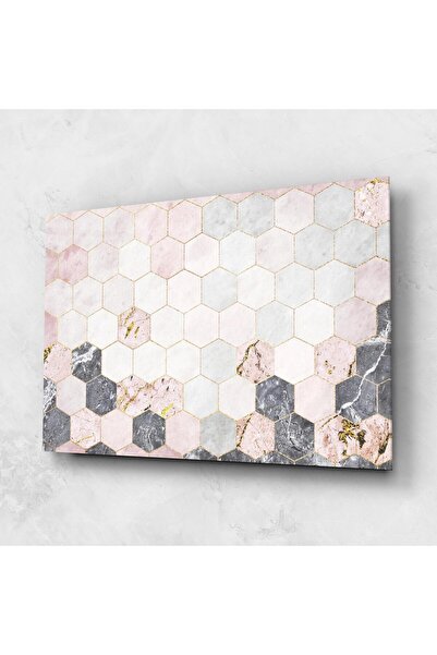 Arthub Tablou Sticla,Dormitor si Living, Geometrice, Grey Pink Hexagon