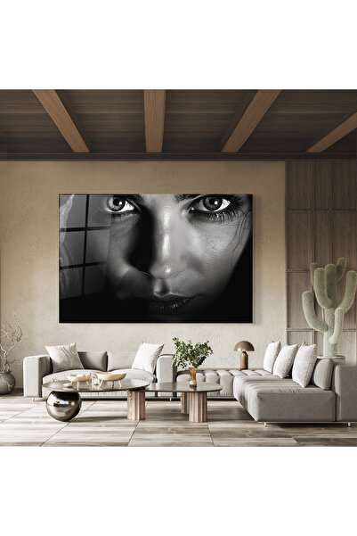 Arthub Tablou Sticla,Dormitor si Living, Alb Negru, Closeup Portrait