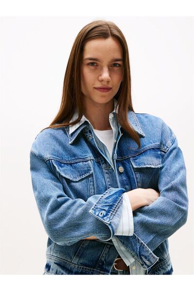 Tommy Hilfiger DNM LANA CASUAL JACKET Dámská modrá bunda - WW0WW46485