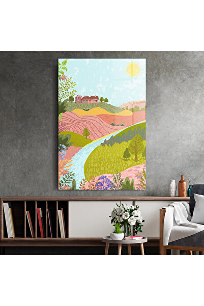 Arthub Glass Painting, Bedroom and Living Room, Rural, Pink House View