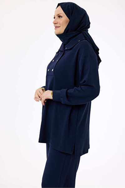 My City 6152 - Stylish Comfortable Collar Button Detail Women's Pants Shirt Set