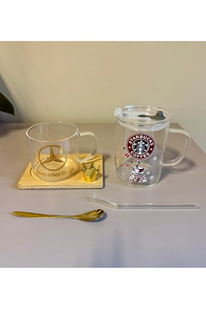 Two Two Set of 2 Custom Mug Cups with Mercedes and Star Emblem-Thermos Lid an...