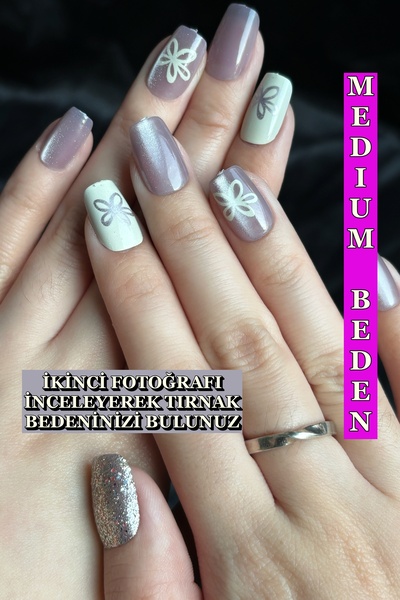 Easy Beauty Kedi Gözü MEDIUM Beden Kısa Küt 10 Adet Takma Tırnak Seti T021