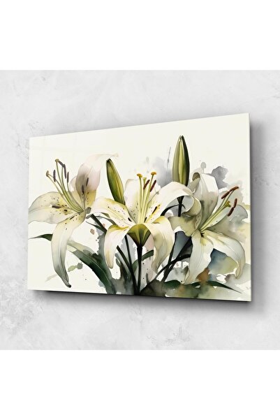 Arthub Tablou Sticla,Dormitor si Living, Crini, Cute White Lily Painting