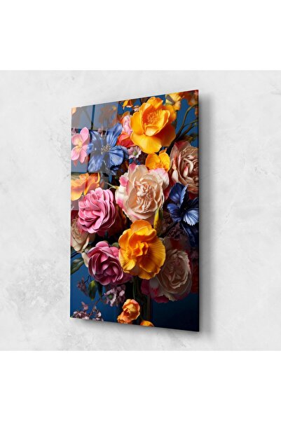 Arthub Tablou Sticla,Dormitor si Living, Buchet De Flori, Colorful Flower Bou...