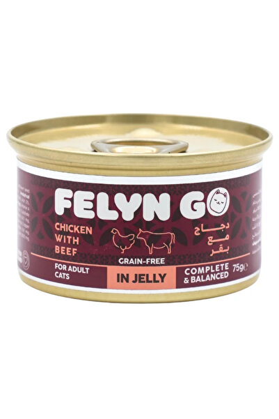 Felyn Go دجاج مع لحم بقري في جيلي 75 غرام - طعام رطب للقطط خالٍ من الحبوب - 6 قطع