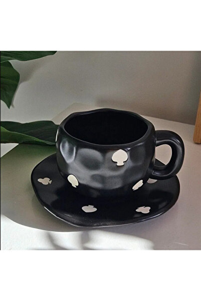 Generic Black ceramic coffee mug with white decoration, 250 ml
