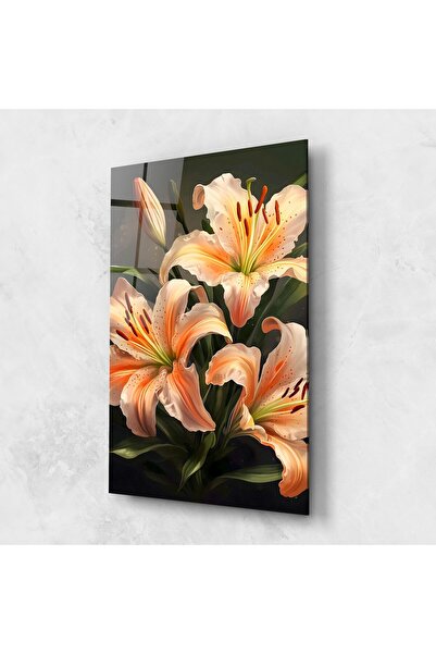 Arthub Tablou Sticla,Dormitor si Living, Crini, Light Orange Lily
