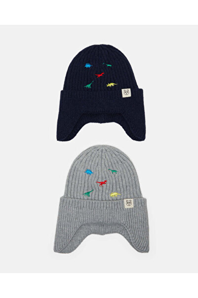 REDTAG طقم قبعات محبوكة رمادية وزرقاء للأولاد (قطعتين)