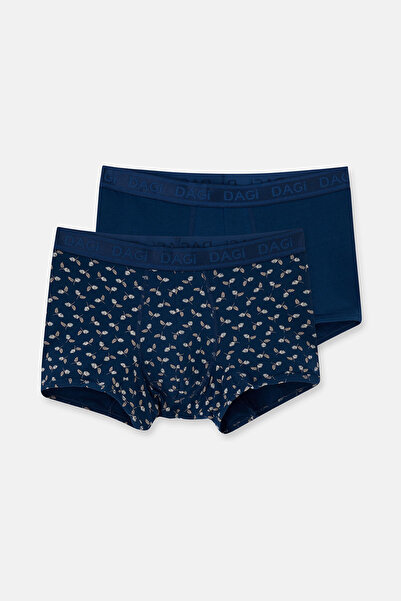 Dagi Dark Blue 2-Piece Patterned Micro Modal Boxer
