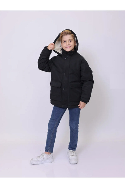 PIQUE Removable Hooded Plush Lined Children's Gabardine Coat - Can