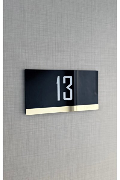 Yönline Gold Striped Black Glossy Plexiglass Door Number 13X7 cm Self Adhesive
