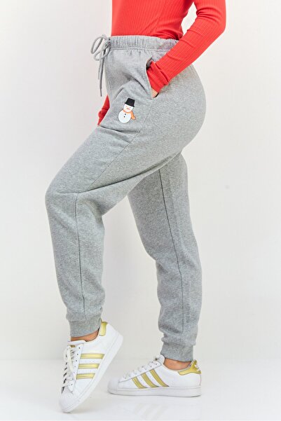 PIECES Women Regular Fit Graphic Print Jogger Pants, Heather Grey